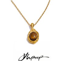 Yhpup New Stainless Steel Natural Tiger Stone Pendant Necklace High Quality PVD Plated Daily Popular Fashion Jewelry Waterproof