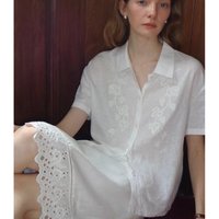 French White Embroidery High-End Set For Women'S 2026 Summer Collar Short Sleeved Shirt Paired With Half Skirt Two-Piece Set