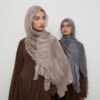 Elegant Muslim Women Wrinkled Hijab Satin Veil Crinkle Chiffon Voile Shawl Hijab Scarf Headband Summer Thin Headscarf 180*50cm