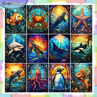 EverShine Full Square Drill Diamond Mosaic Sea Animal Cross Stitch Painting Stained Glass Art Sale Embroidery Dolphin Wall Decor