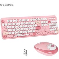 Ergonomic 2.4G Plug and Play Wireless Keyboard and Mouse Combo,104 Key Coloful Retro Round Keycap Keyboard for PC/Laptop/Desktop