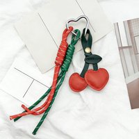 Y2K Leather Rope Red Cherry Ribbon Bag Key Chain Charm Pendant Women Trendy Weaving Rope Keychain Jewelry