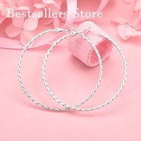 Luxury 925 Sterling Silver 50mm Large Hoop Earrings, Elegant Jewelry for Women, Fashionable Wedding Accessories