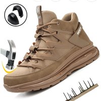 Men's Steel-Toe Safety Shoes Anti-Crush Puncture-Resistant Breathable Soft Upper Fashionable Outdoor Work Boots for Workshop