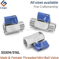 304/316L Stainless Steel Mini Ball Valve, 1/8" 1/4" 3/8" 1/2" 3/4" BSPT NPT Female Male Thread, Blue Handle Valve for Water/Oil