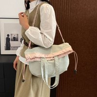 New Korean Style Drawstring Tote Bag Lightweight Waterproof Large Capacity Tote Bag Casual Nylon Women Shoulder Bag Ladies/Girls