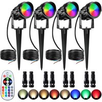 4pcs RGBW Landscape Light with Remote Control 12W 12V LED 16 Color Changing Spotlight Outdoor Waterproof Lawn Light Garden Decor