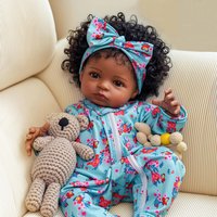 48cm Like Real Reborn Doll Black Baby Girl Realistic Silicone Babies Newborn African American Rooted Hair Finished Doll Toy Gift