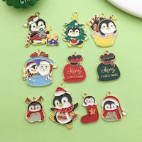 10pcs Enamel Penguin, Gift Bag, Socks Charms Alloy Christmas Decoration Pendants for DIY Necklaces Jewelry Making Accessories