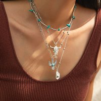 Layered Western Necklaces for Women Turquoise Beaded Western Jewelry Ox-head Cactus Country Concert Cowgirl Dresses Accessories