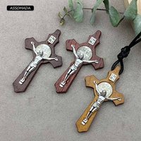 3pcs Wooden Cross Pendant Man Necklace Jesus Cross Charms And Pendants For Jewelry Making Christian Crosses Accessories ASSOMADA