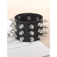 Punk Leather Spike Rivet Bracelets Set Faux Studded Cuff Bangle Goth Black Wristband Strap for Men Women Biker Halloween Party