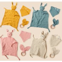 3pcs Cat Face Embroidered Square Scarf Triangular Scarf Rabbit Ear Wooden Ring Tie Set Baby's Comfortable Soft Drool Towel