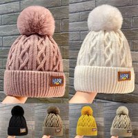 Stylish Thickened Winter Hat Keep Warm Beanie Hats Knitted Cap Women Pompoms Hat Ear Protection