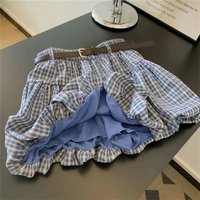 Vintage Plaid Mini Tutu Skirt Women Streetwear With Belt Bud Skirts Summer Harajuku Korean High Waist Casual A Line Faldas New