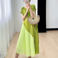 Beautiful Long Dresses Womens Dresses Miyake Loose Temperament High-end Round Neck Short Sleeve Long Skirt Pleated Casual Dress