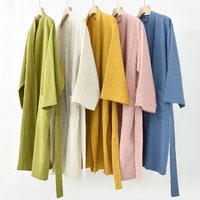 30% Linen 70% Tencel Kimono Bathrobe Gown Women And Men Nightgown Nightwear Loose Homewear Sleepwear Solid Spa Hotel Robe