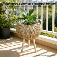 Spherical Woven Flower Stand – Wooden Legs, Triangular Floor Pot Basket – Indoor/Outdoor Country Style – Dual-Purpose for Plants