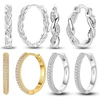Hoop Earrings Original 925 Sterling Silver Sparkling Wrapped Woven Earrings for Woman High Quality Fashion Jewelry Accessories