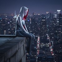 Spider-Gwen Zentai Cos Suit, Hooded Visible Lens Mask Included for Cosplay Photoshoot & Urban Themed Party Spider Gwen Cosplay