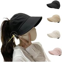 Sun Hats for Women Wide Brim UV Protection Hollow Top Sun Hat Summer Beach Packable Visor Fisherman Caps with Mask Button