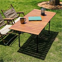 Outdoor Adjustable Height Dining Table, 120*56cm Multi-Purpose Patio Table, Folding Portable Coffee Table, Multi-Purpose Table with Mesh Pocket, Non-Slip Feet, for Garden, Deck, BBQ, Picnic, Camping,