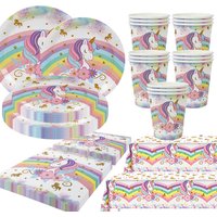 Cute Unicorn Birthday Party Decors Tableware Plate Tablecloth Napkin Balloon Cake Topper Banner Unicorn Birthday Supplies Girls