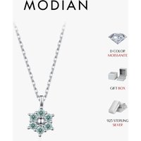 MODIAN 0.18CT Moissanite Necklace 925 Sterling Silver Delicate Green Snowflake Lab DPendant Necklace For Women Jewelry