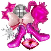 9PC Disco Girl Themed Foil Balls - Star And Fireworks Pattern Graduation Parties And School Events Proms Retro Disco Parties