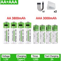 4-20PK 1.5V AA/ AAA Type-C Rechargeable Batteries High Capacity 3800mWh Li-ion Lithium Battery for Camera Flashlight Mouse Toys