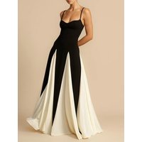 Women's Elegant Splice Slip Evening Dress Long Floor-Length Maxi Gown for Formal Occasions