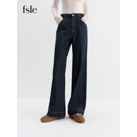 FSLE Straight High Waist Jeans for Women Winter Solid Simple All-match 2025 New Long and Short Versatile Pants Korean Style