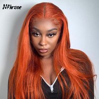 High Quality Dark Orange Colored Long Straight For Women Cosplay Body Wave Glueless Human Hair Wigs Wear And Go For Women