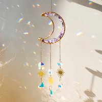 Amethyst Suncatcher Moon Crystal Gemstone Windchime Sun Catcher Home Decor Rainbow Crystal Window Yard Garden Decoration Outdoor