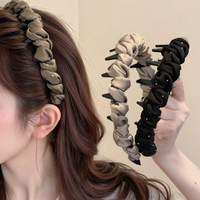 Elegant Temperament Pleated Fabric Headband for Woman Korean Style Rhinestones Toothed Non-slip Hair Band Fashionable Girl Makeu