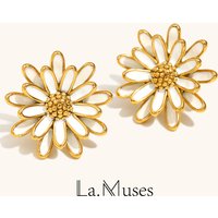 La. Muses White Drip Oil Chrysanthemum shaped Stainless Steel Women's Earrings Sweet and Fashionable Waterproof Jewelry Gift