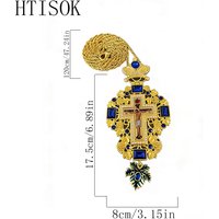 Elegant Gold Plated Orthodox Pectoral Cross Necklace Blue Crystal Inlay Crucifix for Clergy Wear Religious Festival Gift Decor