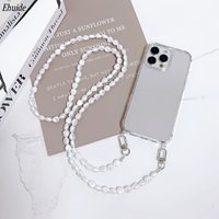 Luxury Pearl Chain Crossbody Strap Shockproof Case for iPhone 17 Pro Max 16 14 13 12 Mini 11 15 Plus Lanyard Acrylic Clear Cover