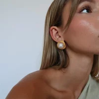 Classics Simple Flower Shape Multilayer Spiral Metal Thick Ear Stud Stainless Steel Pearl Studs Wholesale Fashion Jewelry Серьги