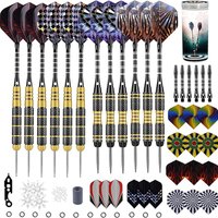 Dart Set 12pcs Dart 20g and 24g Steel Tip Professional Metal Tip Dart and Sharpening Tool, Aluminum Shaft Brass Dart Body Barrel