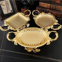 European Vintage Iron Art Metal Fruit Tray Gold round Serving Plate Home Living Room Decor Kitchen Storage Dish