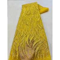 2025 France High-End Luxury Elegant Yellow Handmade Beaded Lace Fabric Nigerian With Sequins Mesh Lace Fabric For Wedding Dress