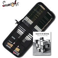 Seamiart 36pcs Professional Painting Sketch Set with Charcoal Pencils 6H-12B Canvas Bag Drawing Tools for Art Suppliers