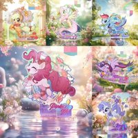 My Little Pony Floral Mirror Series Dual-Slot Acrylic Standee High Aesthetic Cartoon Decors Ideal Gifts For Friends And Family