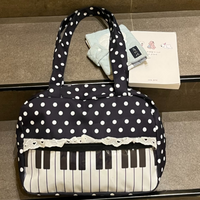 Black Polka Dot Handbag Women Piano Design Shoulder Bag Lace Trim Butterfly Ribbon Underarm Bag Fashion Musical Note Tote Bag