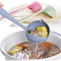 2 in 1 Creative Soup Spoon Long Handle Spoon Creative Spoon Strainer Spoon Cooking Tools Kitchen Wheat Straw Soup Spoon