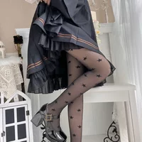 Women Star Print Tights Ultra-thin Nylon Thigh High Summer Stockings Pantyhose Women JK Japanese Style Y2k Girls Black Tights