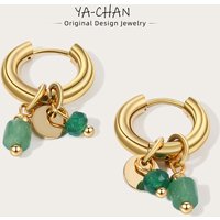 YACHAN 18K Gold Plated Stainless Steel Drop Earrings for Women Gentle Natural Stone Charms Hoop Earring Trendy Jewelry Gift