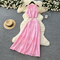 Chic Elegant Hook flower hollow A-line Dress Birthday Evening Party Vestidos Vacation Sexy Women Long dress