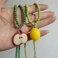 Trend Y2K Cute Harajuku Resin Colored Lemon Fruits Pendant Bead Necklace For Women Aesthetic Vacation Scene Accessories Jewelry